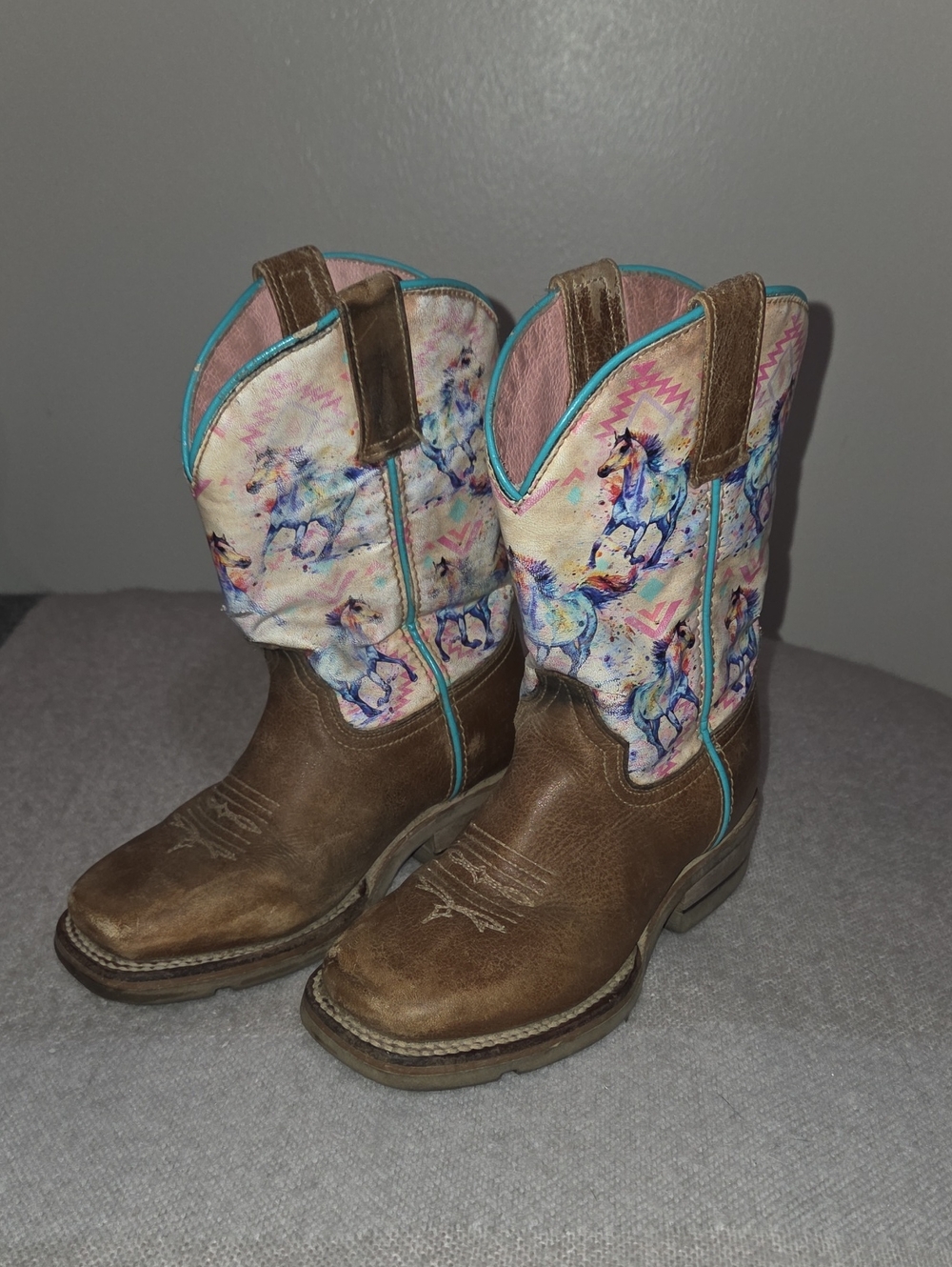 Girls Roper Colorful Horses Boots